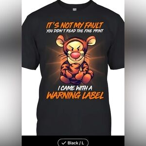 Black T-Shirt with Cartoon Tiger Print